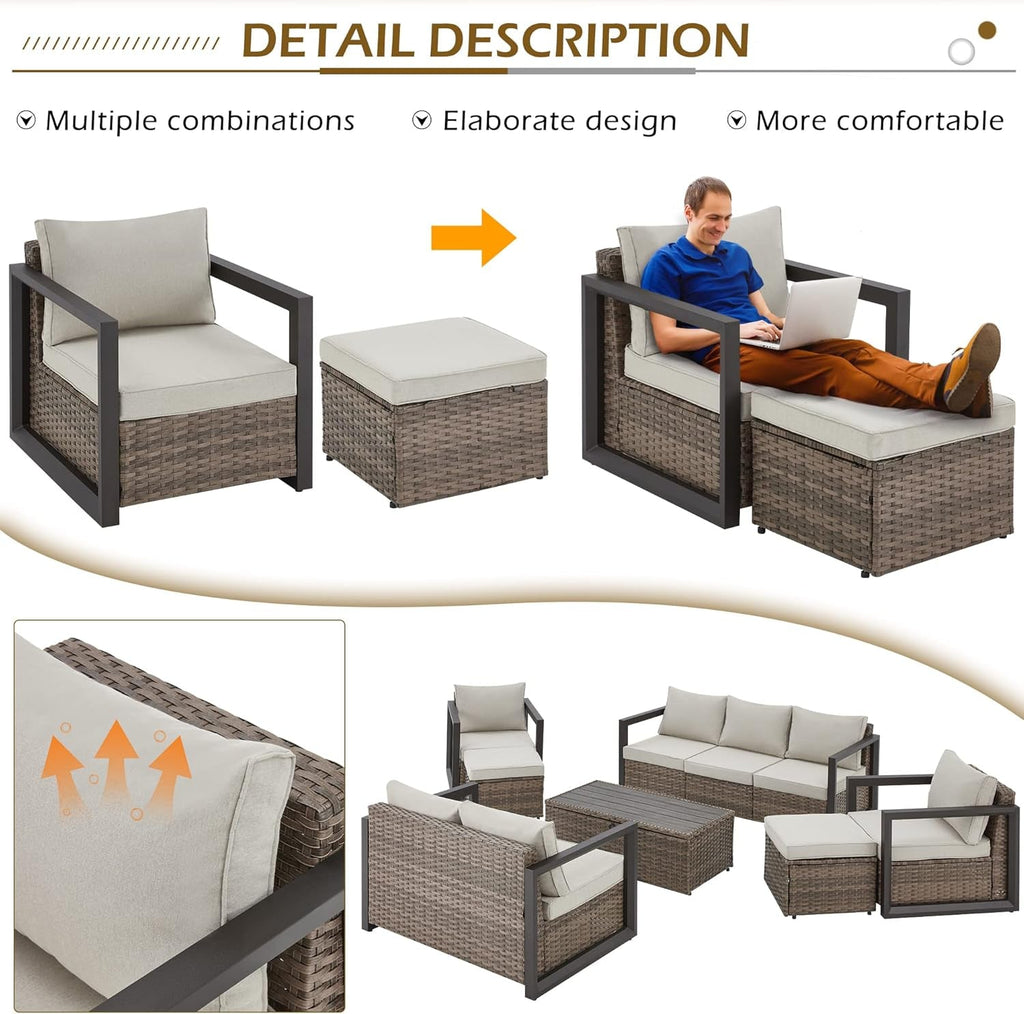 Aluminum Patio Furniture Set with Rattan Sectional Sofa - H&A Outlet