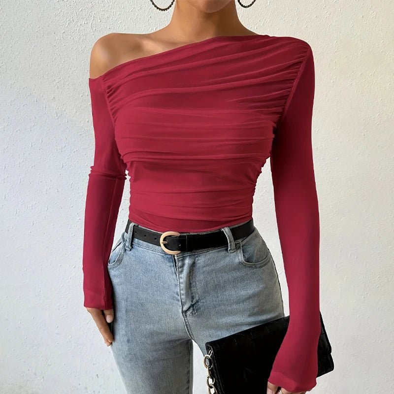 Autumn Winter Top Women 2025 Fall Fashion Off The Shoulder Long Sleeve - H&A Outlet