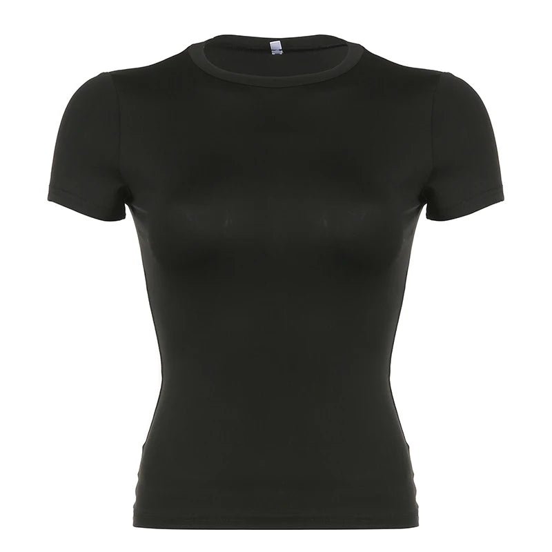Basic Solid Crop Top Short Sleeve Crewneck Skinny T-shirt Summer Casual Tee for Women Y2K Vintage Top Harajuku Streetwear - H&A Outlet