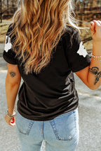 Black Halloween Ghost Sequins Patch Casual T Shirt - H&A Outlet