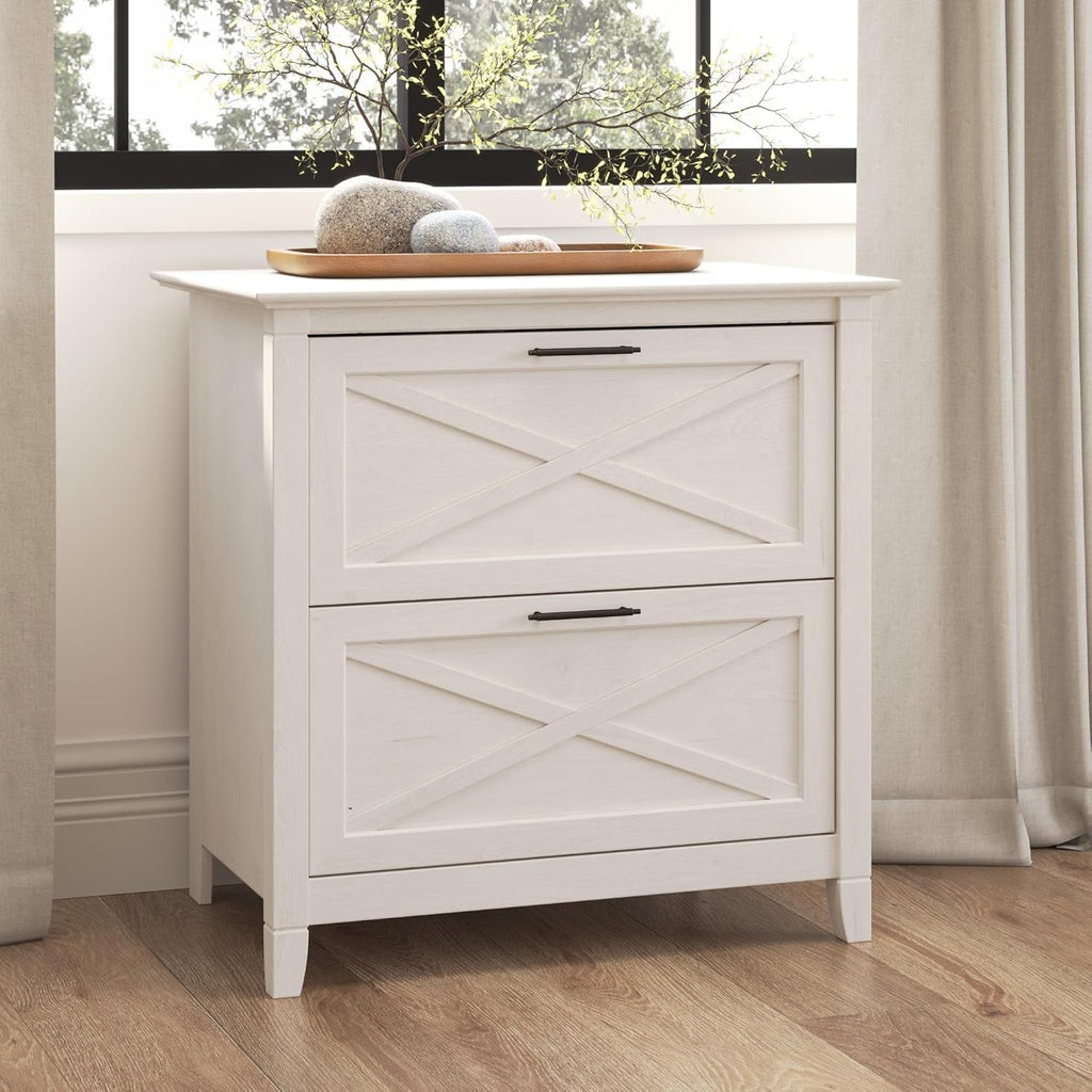 Bush Furniture Key West 2 Drawer Lateral File Cabinet in Linen White Oak | Document Storage for Home Office | Accent Chest with Drawers - H&A Outlet