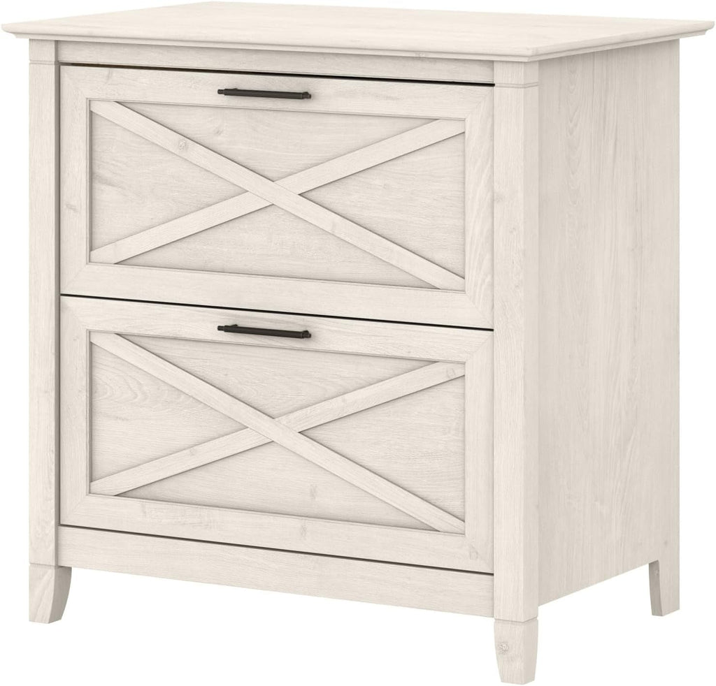 Bush Furniture Key West 2 Drawer Lateral File Cabinet in Linen White Oak | Document Storage for Home Office | Accent Chest with Drawers - H&A Outlet
