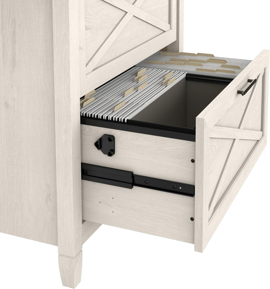 Bush Furniture Key West 2 Drawer Lateral File Cabinet in Linen White Oak | Document Storage for Home Office | Accent Chest with Drawers - H&A Outlet