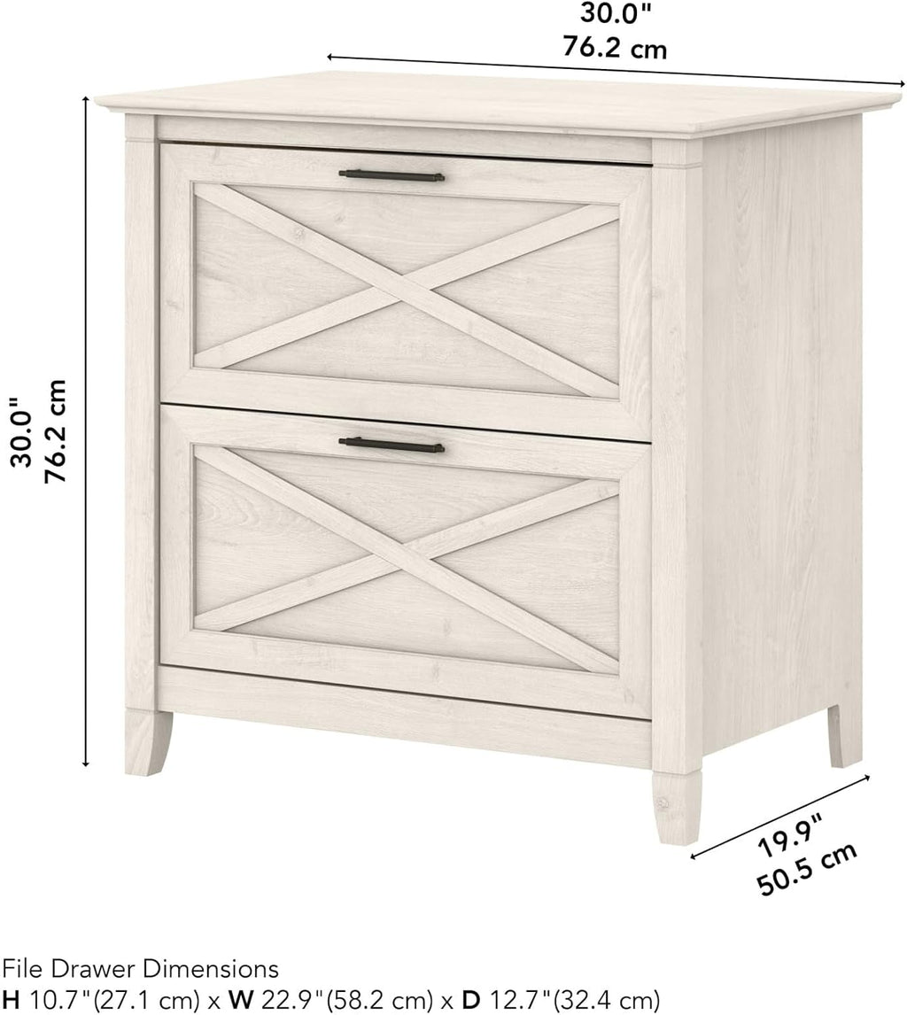 Bush Furniture Key West 2 Drawer Lateral File Cabinet in Linen White Oak | Document Storage for Home Office | Accent Chest with Drawers - H&A Outlet