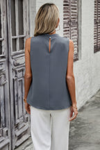 Button Trim Layered Collar Sleeveless Blouse - H&A Outlet