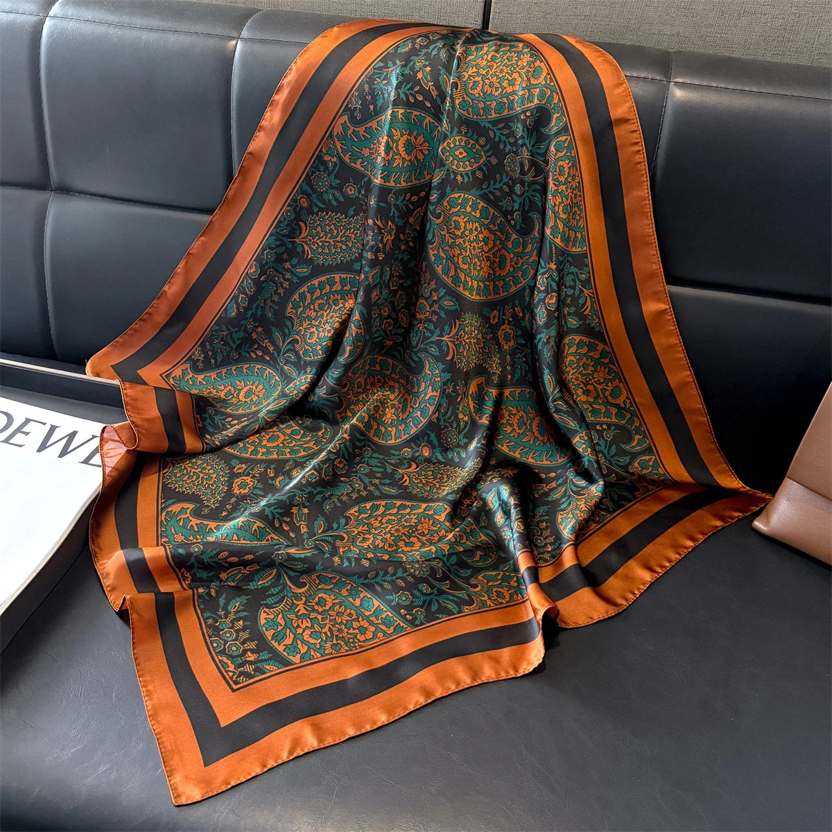 70cm Pink Floral Silk Scarf for Women Simulated Silk Fresh and Elegant Versatile Headwear Clothing Bags and Square Scarf