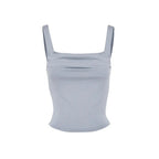 Casual Pure Color Pleated Design Square Collar Slim Fit Tank Top Summer New Style Women's Backless Vest European Street Style - H&A Outlet