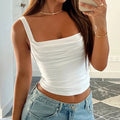 Casual Pure Color Pleated Design Square Collar Slim Fit Tank Top Summer New Style Women's Backless Vest European Street Style - H&A Outlet