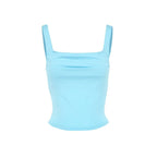 Casual Pure Color Pleated Design Square Collar Slim Fit Tank Top Summer New Style Women's Backless Vest European Street Style - H&A Outlet