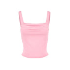Casual Pure Color Pleated Design Square Collar Slim Fit Tank Top Summer New Style Women's Backless Vest European Street Style - H&A Outlet