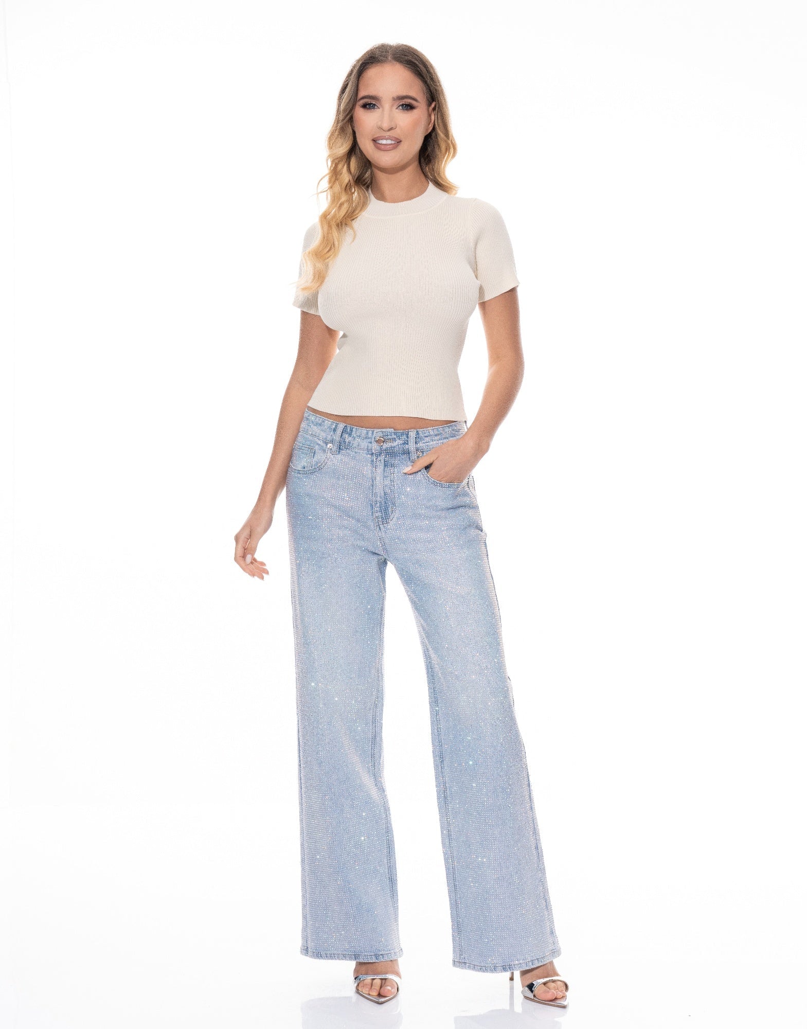 Denim Rhinestone Pants - H&A Outlet