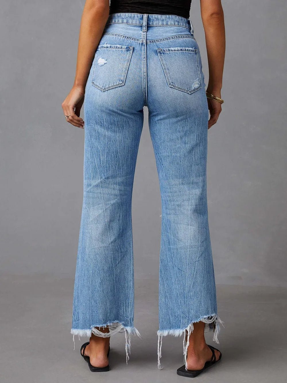 Distressed Raw Hem Jeans with Pockets - H&A Outlet