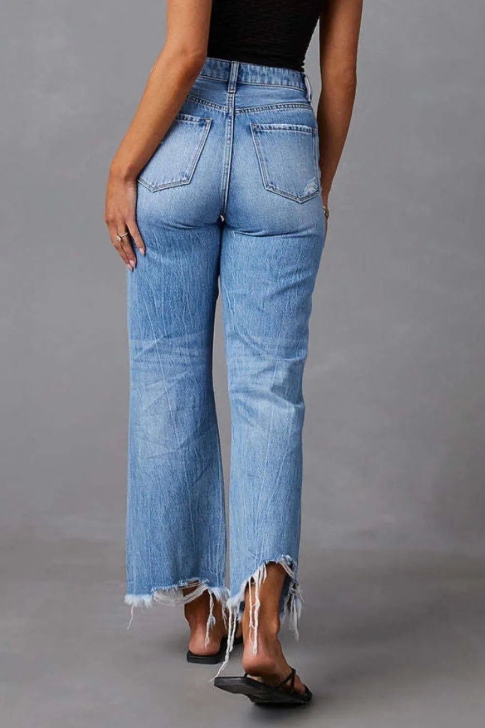 Distressed Raw Hem Jeans with Pockets - H&A Outlet