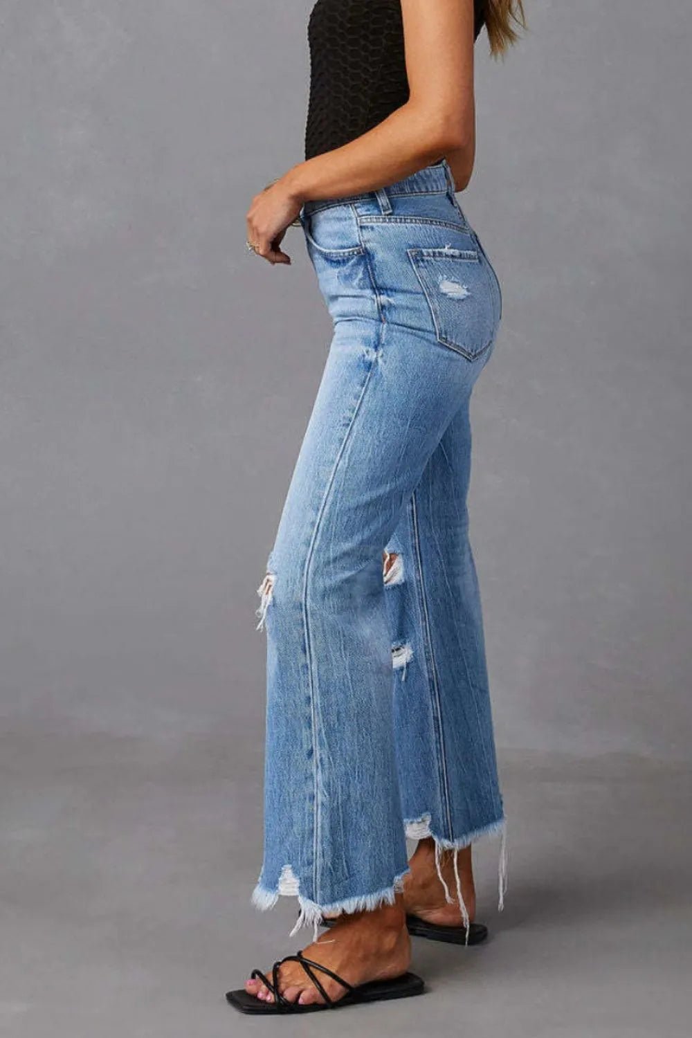 Distressed Raw Hem Jeans with Pockets - H&A Outlet