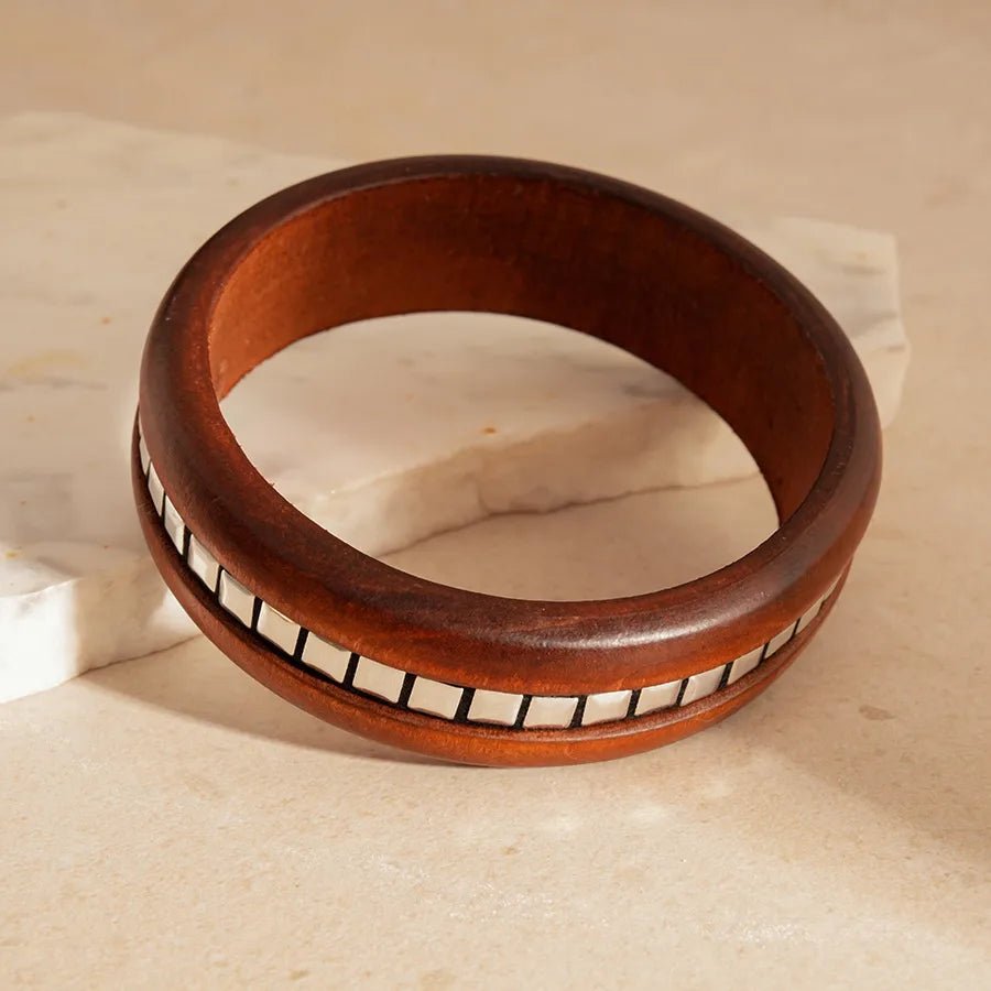 Elegant Hexagonal Cut Wood Bracelet Fashionable European Style Double Ring Alloy Hand Jewelry Trendy Accessory For Women - H&A Outlet