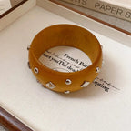 Elegant Hexagonal Cut Wood Bracelet Fashionable European Style Double Ring Alloy Hand Jewelry Trendy Accessory For Women - H&A Outlet