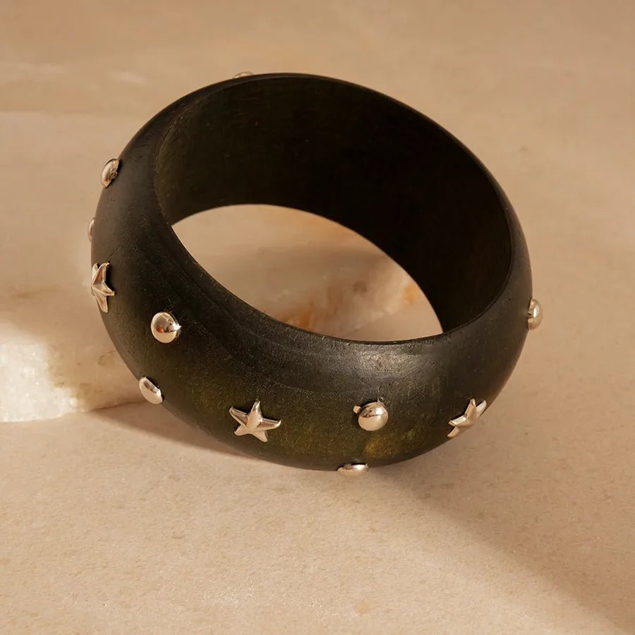 Elegant Hexagonal Cut Wood Bracelet Fashionable European Style Double Ring Alloy Hand Jewelry Trendy Accessory For Women - H&A Outlet