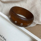 Elegant Hexagonal Cut Wood Bracelet Fashionable European Style Double Ring Alloy Hand Jewelry Trendy Accessory For Women - H&A Outlet