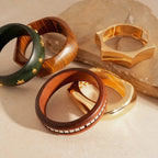 Elegant Hexagonal Cut Wood Bracelet Fashionable European Style Double Ring Alloy Hand Jewelry Trendy Accessory For Women - H&A Outlet