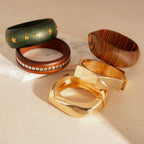 Elegant Hexagonal Cut Wood Bracelet Fashionable European Style Double Ring Alloy Hand Jewelry Trendy Accessory For Women - H&A Outlet