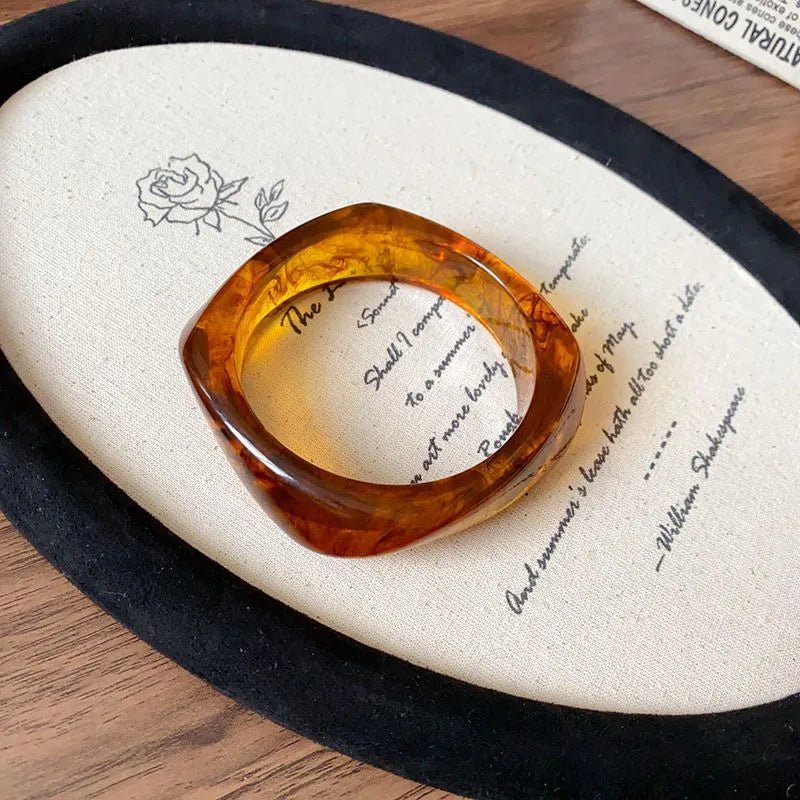 Elegant Hexagonal Cut Wood Bracelet Fashionable European Style Double Ring Alloy Hand Jewelry Trendy Accessory For Women - H&A Outlet