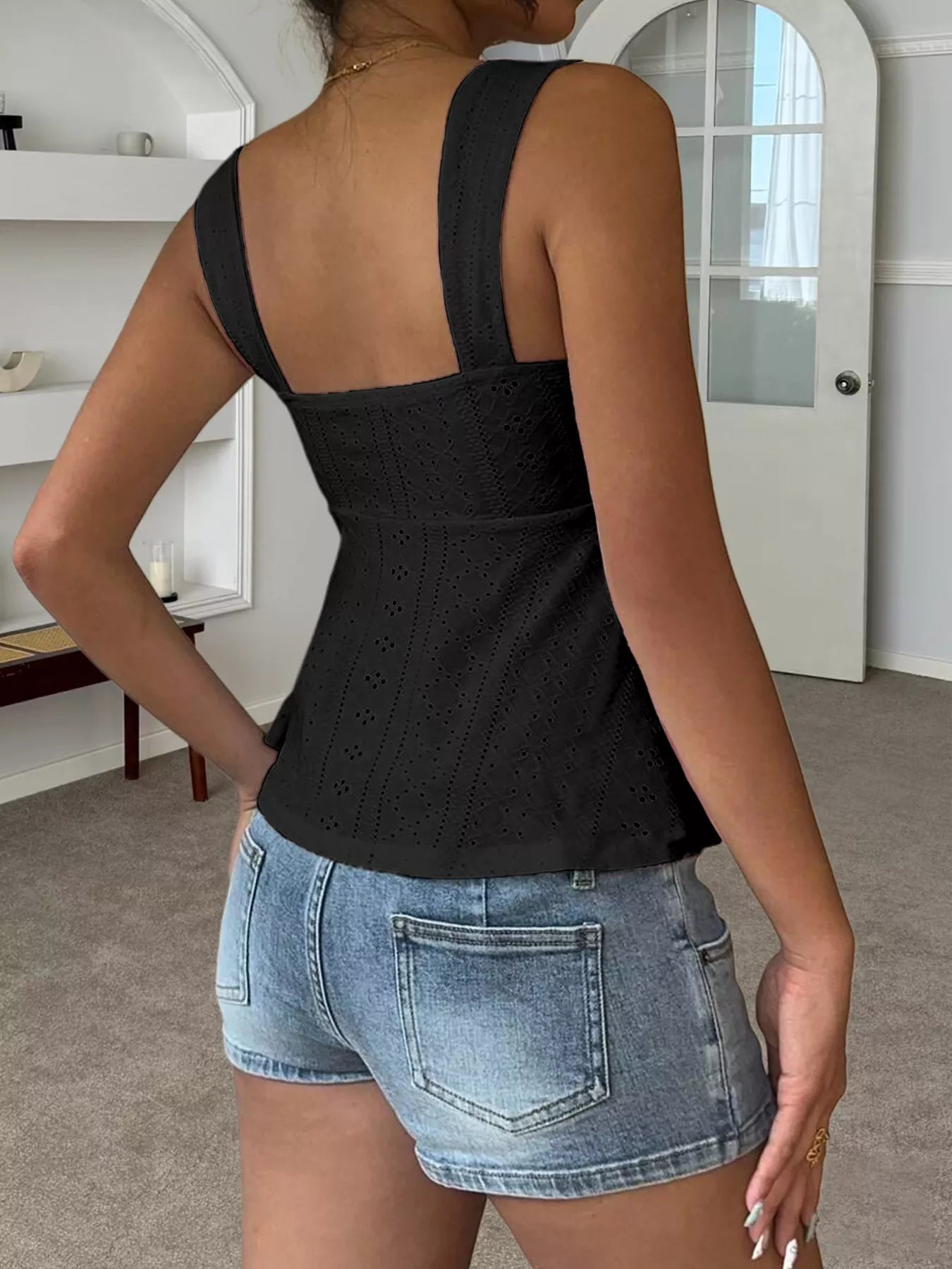 Eyelet Embroidered Drawstring Cami Top - H&A Outlet