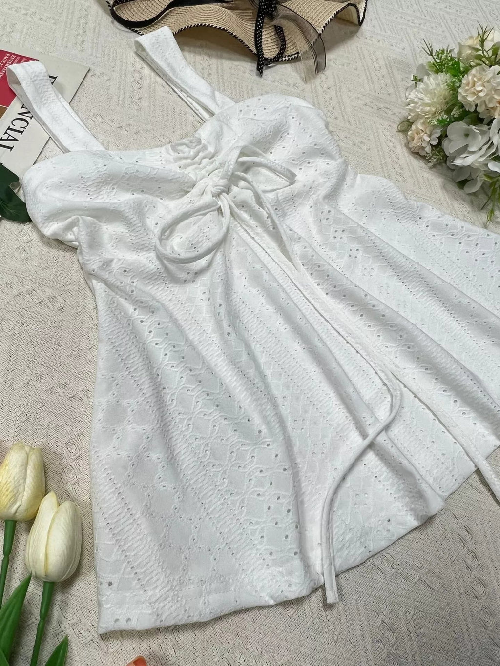 Eyelet Embroidered Drawstring Cami Top - H&A Outlet