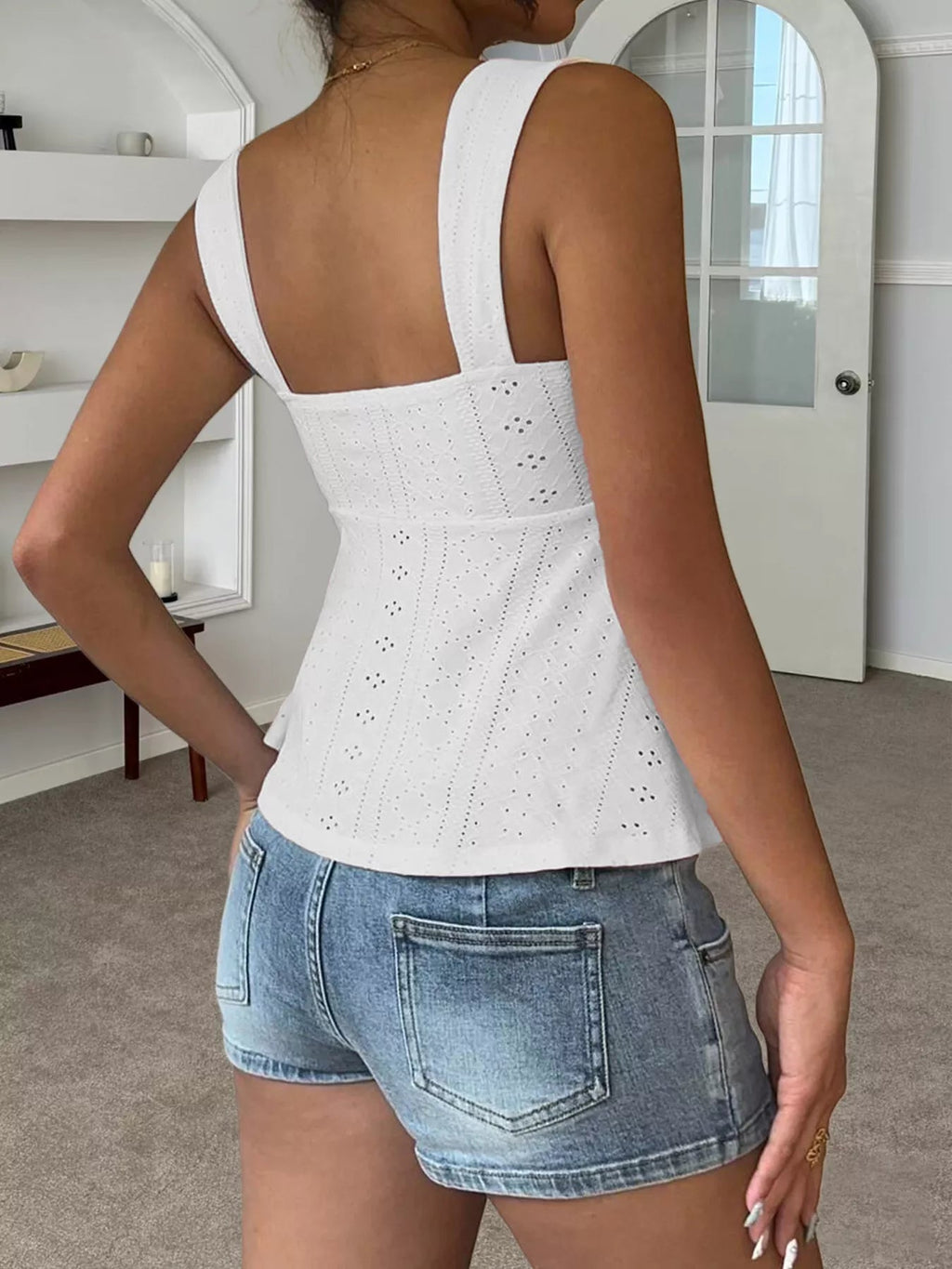 Eyelet Embroidered Drawstring Cami Top - H&A Outlet