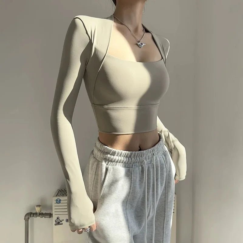 Fitness Chest Cushion Sports Top Women Long Sleeve Shirt - H&A Outlet