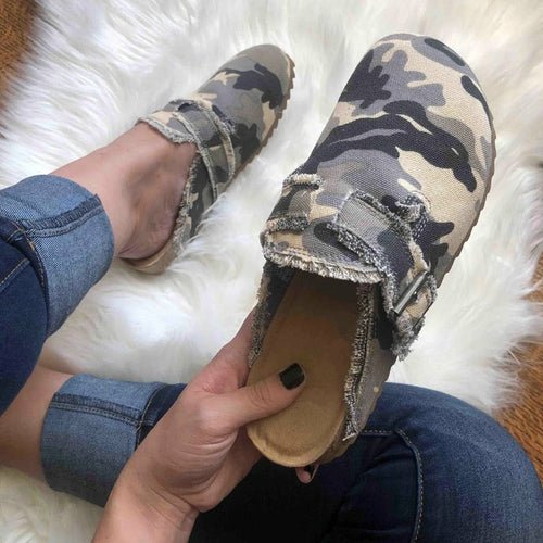 Flat Heel Round Toe Canvas Loafer Women's Vintage Clogs - H&A Outlet