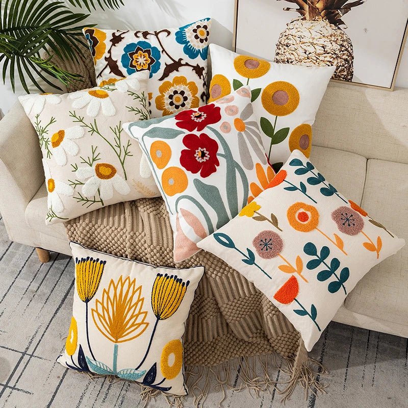 Flower Embroidery Throw Pillow Cover - H&A Outlet