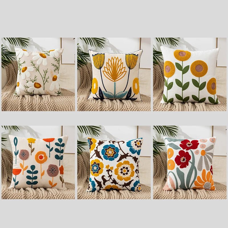 Flower Embroidery Throw Pillow Cover - H&A Outlet