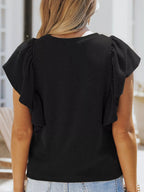 Full Size Ruffled Sleeve Ribbed Knit T-Shirt Plus Size - H&A Outlet
