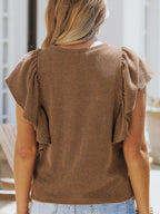 Full Size Ruffled Sleeve Ribbed Knit T-Shirt Plus Size - H&A Outlet