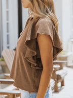 Full Size Ruffled Sleeve Ribbed Knit T-Shirt Plus Size - H&A Outlet