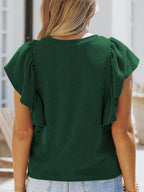 Full Size Ruffled Sleeve Ribbed Knit T-Shirt Plus Size - H&A Outlet