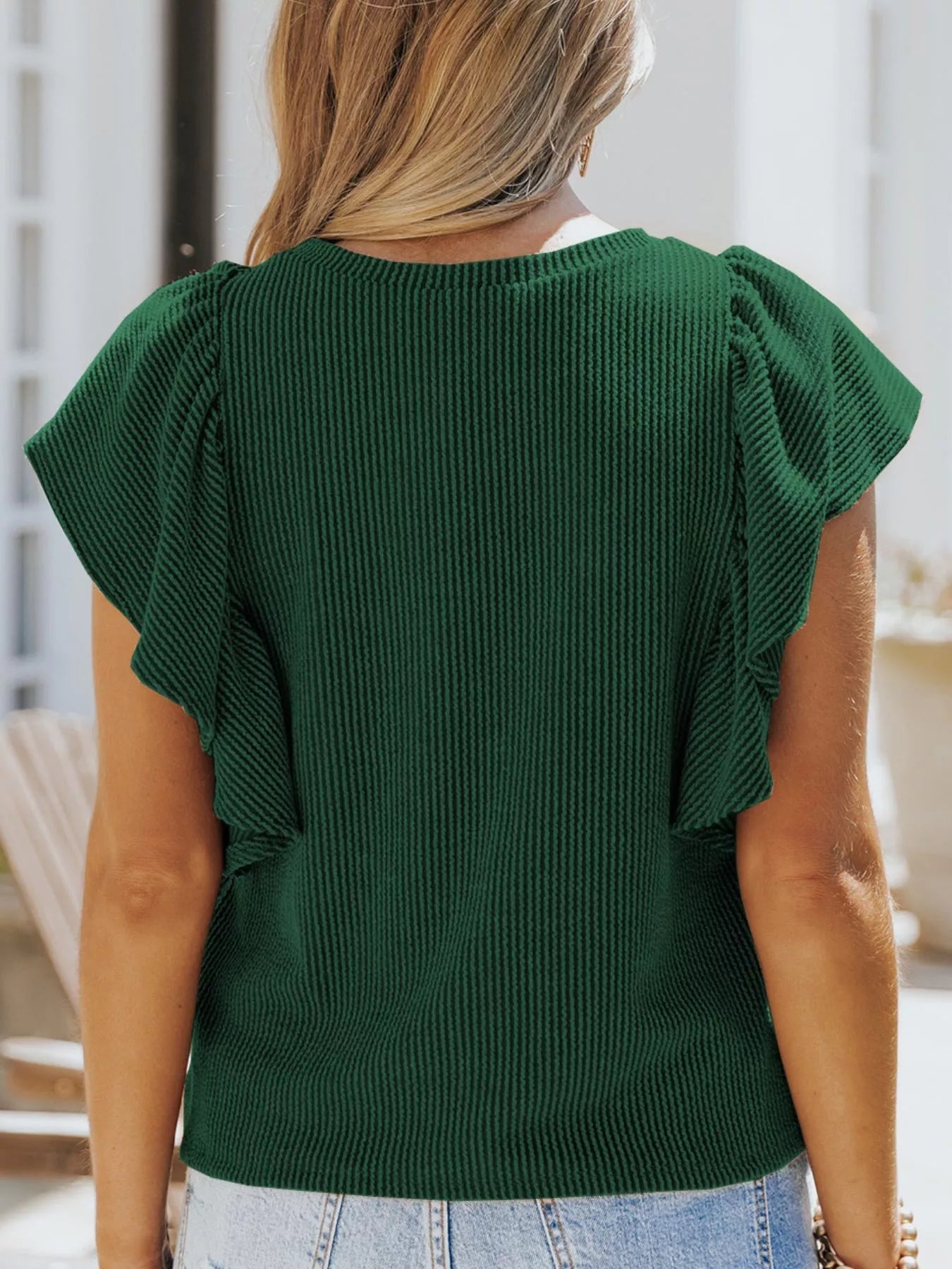 Full Size Ruffled Sleeve Ribbed Knit T-Shirt Plus Size - H&A Outlet
