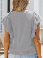 Full Size Ruffled Sleeve Ribbed Knit T-Shirt Plus Size - H&A Outlet