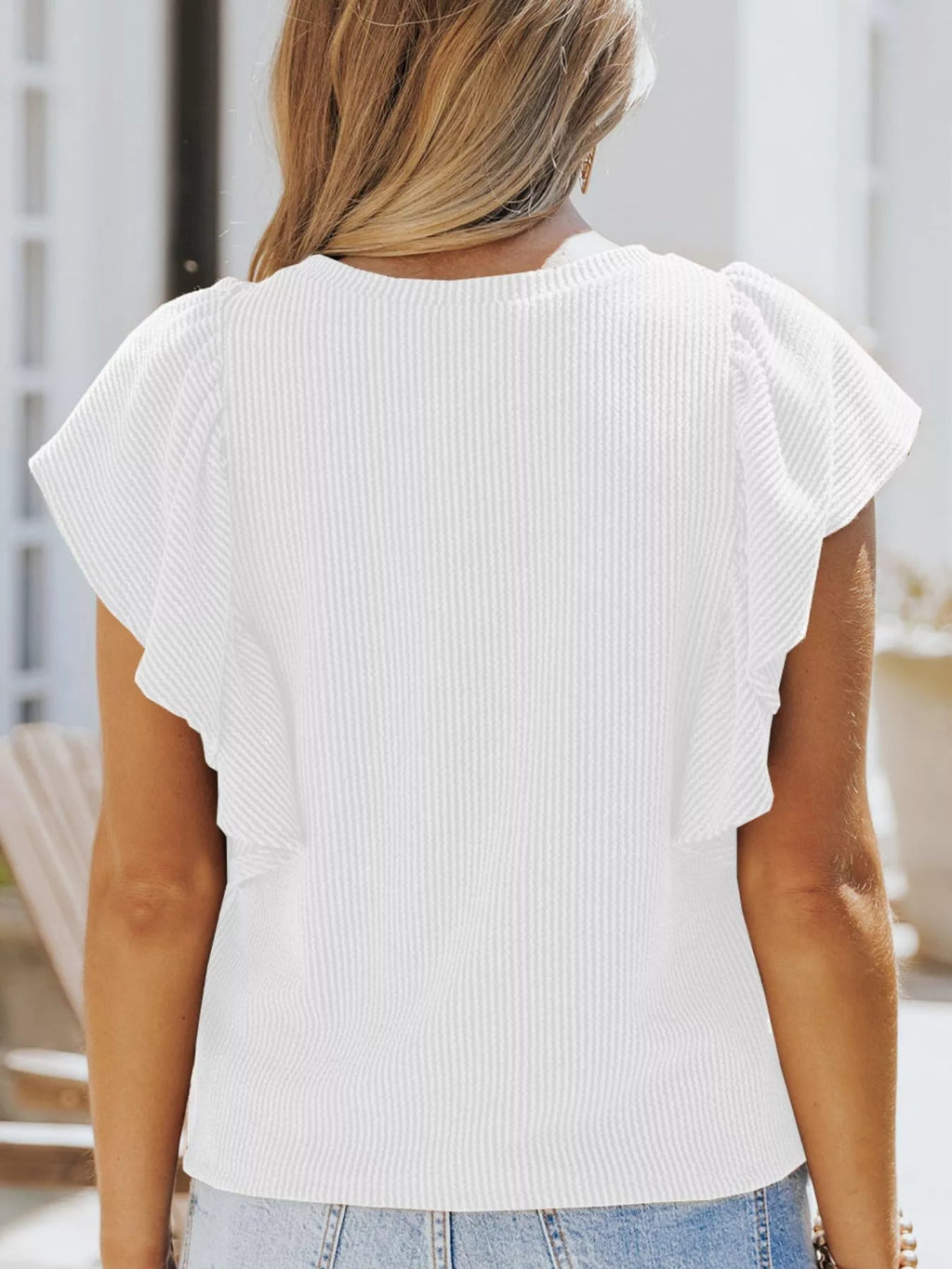 Full Size Ruffled Sleeve Ribbed Knit T-Shirt Plus Size - H&A Outlet