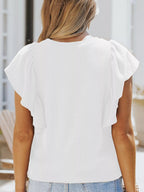 Full Size Ruffled Sleeve Ribbed Knit T-Shirt Plus Size - H&A Outlet
