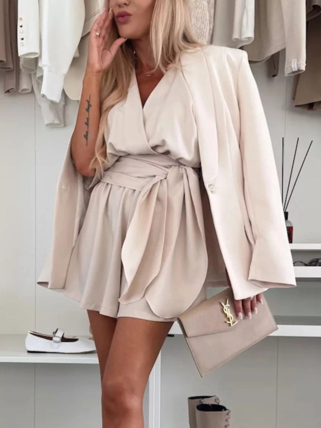 Full Size Surplice Tie Waist Romper Plus Size - H&A Outlet