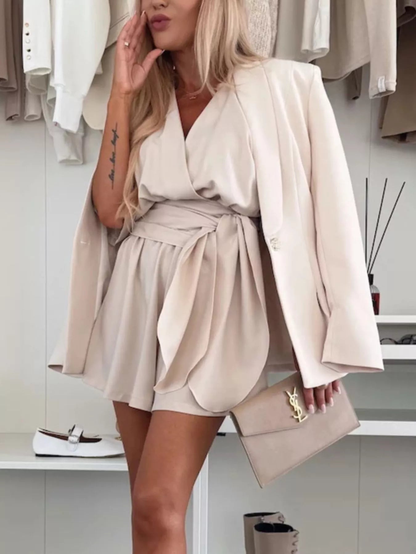 Full Size Surplice Tie Waist Romper Plus Size - H&A Outlet