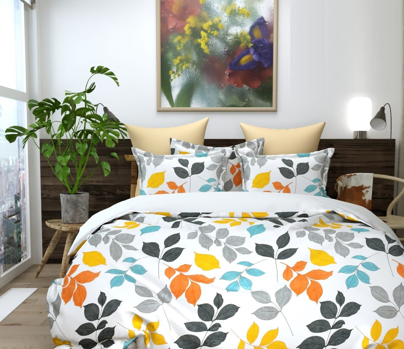 Cotton Bedsheet Set for All Seasons - Cream & White