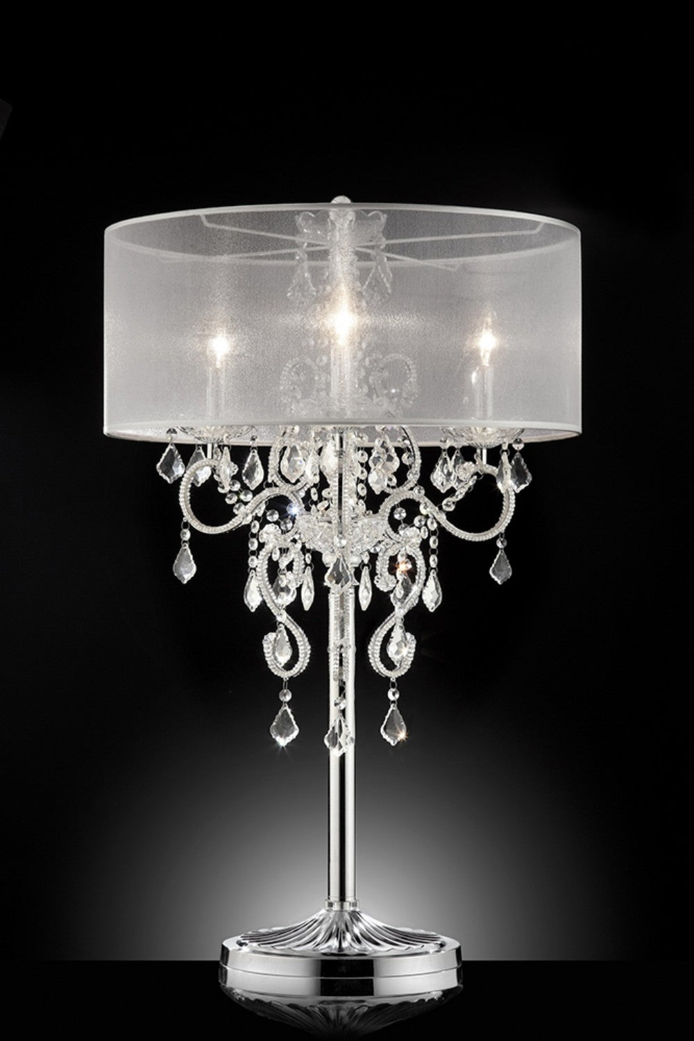 Glam Silver Faux Crystal Accent Table Lamp with See Thru Shade - H&A Outlet