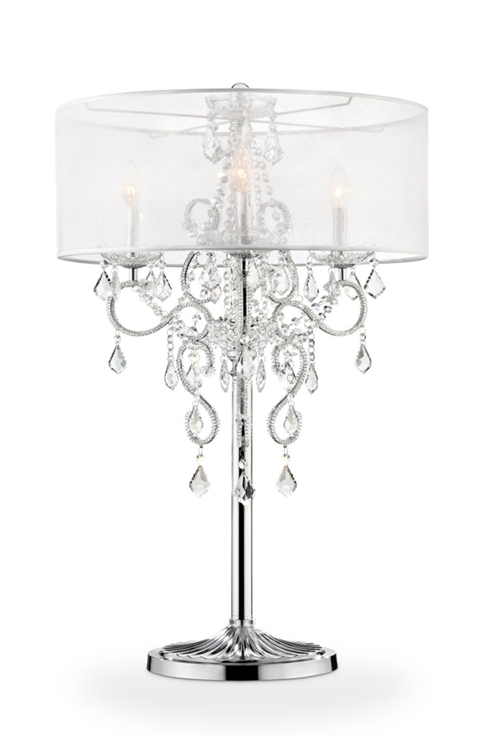 Glam Silver Faux Crystal Accent Table Lamp with See Thru Shade - H&A Outlet