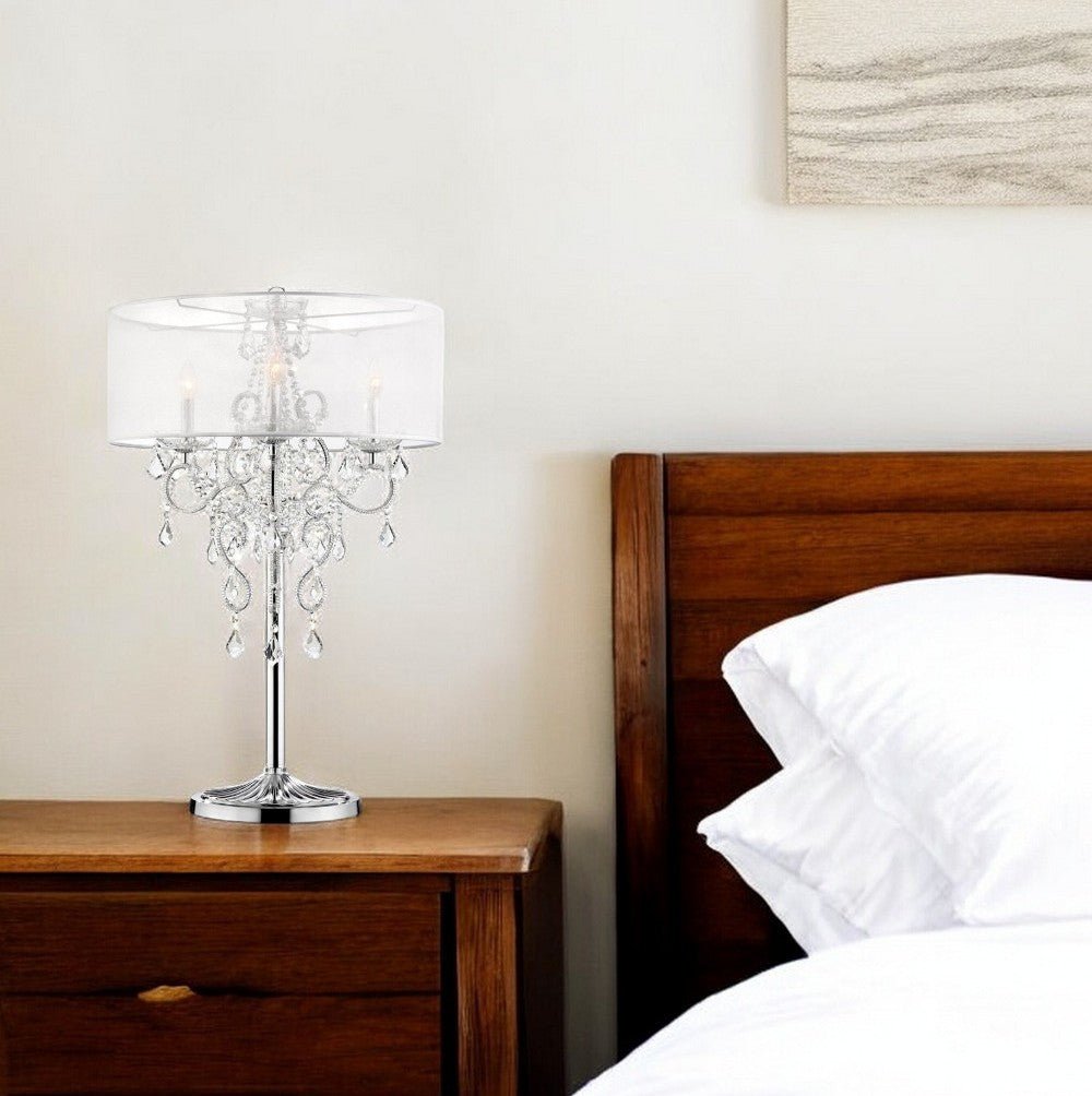 Glam Silver Faux Crystal Accent Table Lamp with See Thru Shade - H&A Outlet