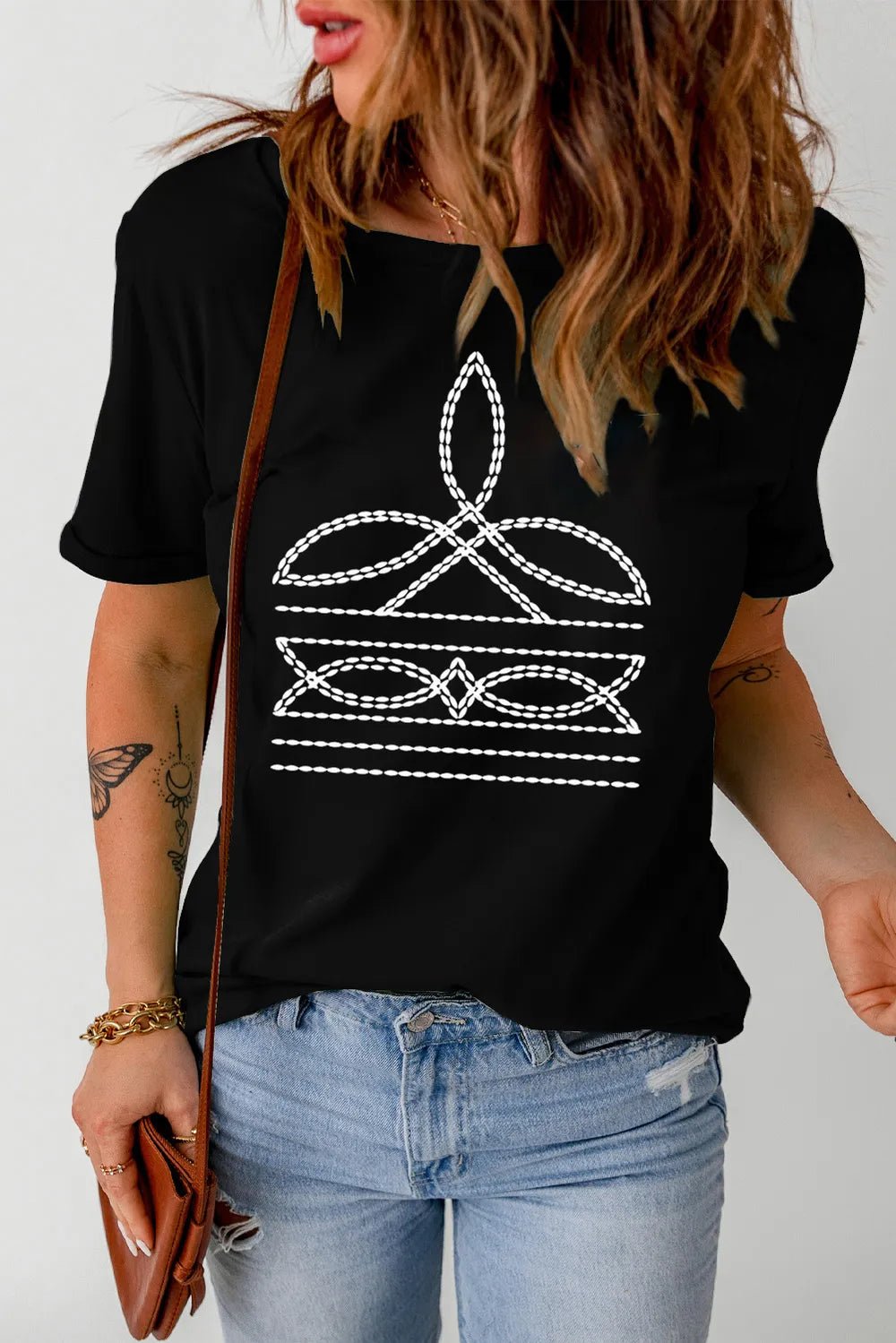 Graphic Round Neck Short Sleeve T-Shirt - H&A Outlet