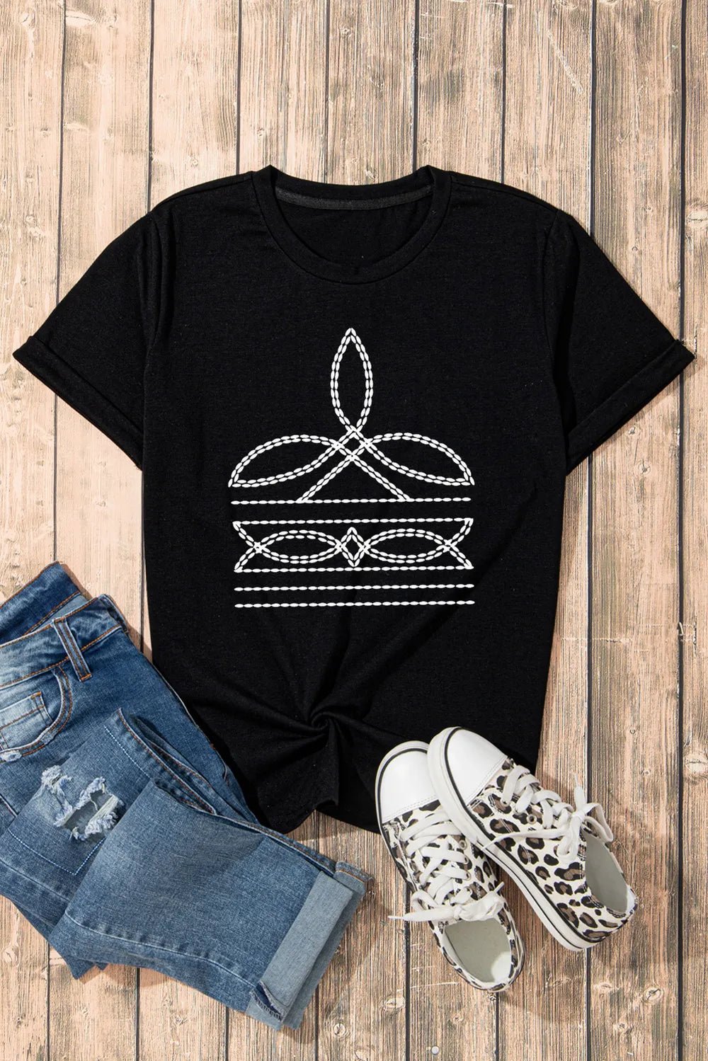 Graphic Round Neck Short Sleeve T-Shirt - H&A Outlet