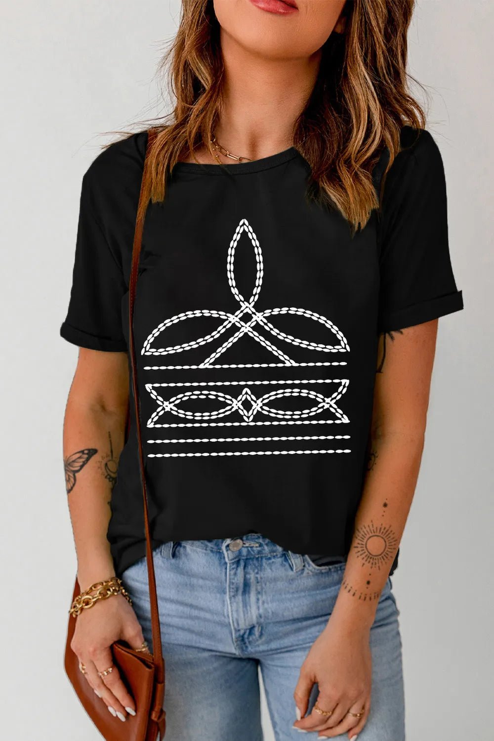 Graphic Round Neck Short Sleeve T-Shirt - H&A Outlet