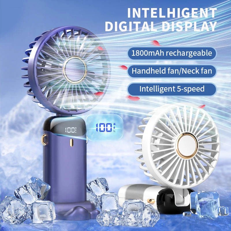 Handheld Mini Fan Foldable Portable Neck Hanging Fans 5 Speed USB - H&A Outlet